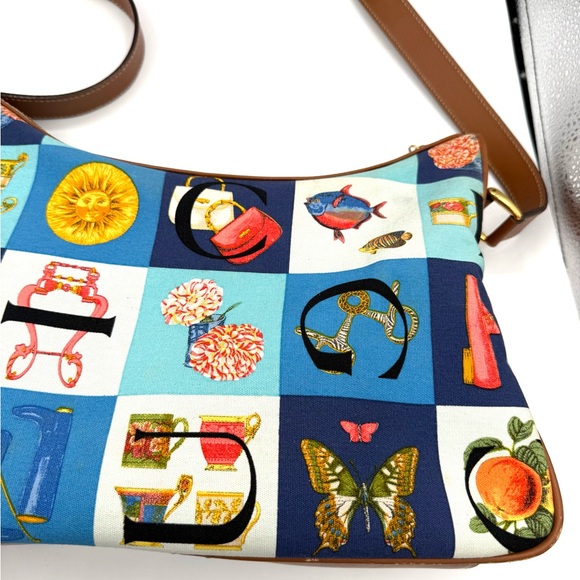 Gucci Alphabet Patchwork Blue Multi Canvas Crossbody with Brown Leather Trim - Picture 6 of 14